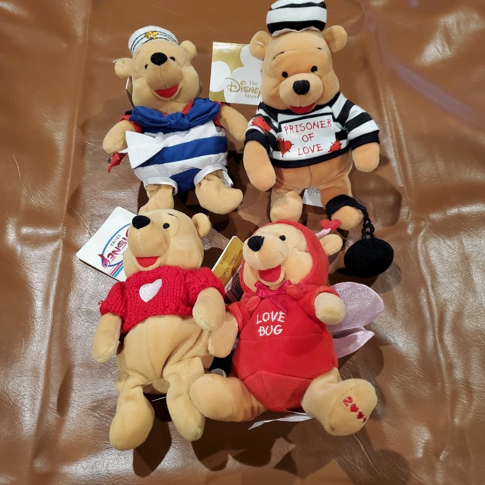 Lot of 4 Disney Winnie the Pooh  Mini Bean Bag Beanies